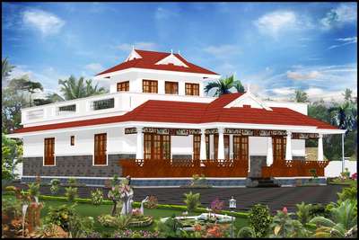 #HouseDesigns
#MyDesigns

Style:- Kerala Traditional

Area:- 1234+122=1356 Sqft

Location:-Mammiyoor, Guruvayoor, Thrissur

About :- South Facing, 2 Bedroom Villa, Have a traditional Poomugham With Long Veranda. Cross Ventilation ensures Light and cool atmosphere in Inside. Ground Floor have 2 Bedroom attached Bath and Dress Area. Open Courtyard ensure the cooling effect inside the House. The traditional wooden Back benches works and color glass trellis work with Led lights highlight the Elevation..