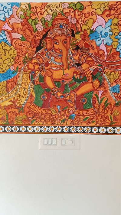 mural work of ganapathy in a wal