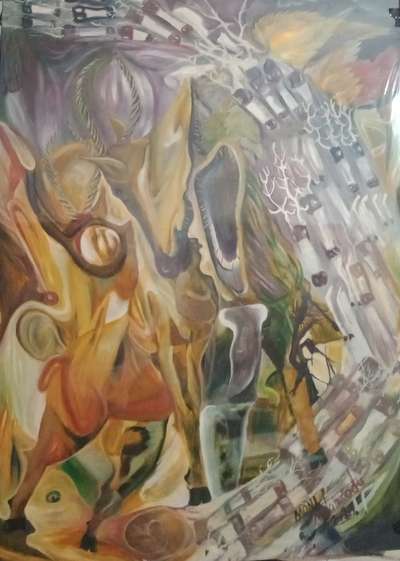 Oil on canvas, valuable abstract painting by artist Moni Mulancadu