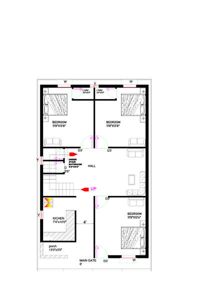 best ground planing by 25'0"X40'0"me vastu 3bhk , common toilet 🚽 bedroom attached toilet   #planing  #groundfloorplan  #vastu