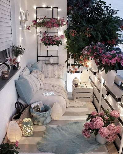 Create a super cozy vibe in your balcony with these soft pillows and throw blankets. Bring plants and flowers to get a fresh vibe to the space.Use beautiful white drop lanterns to get an elegant look.
#interior #decor #ideas #home #interiordesign #indian #colourful #decorshopping