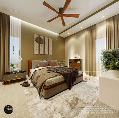 Elegant bedroom design 
with pastel colours  #InteriorDesigner  #MasterBedroom  #Minimalistic  #kochiinteriordesigners