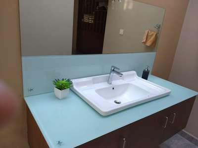 Color Glass Washbasin countertop with Mirror #mirror  #colorglass #washbasinDesigns