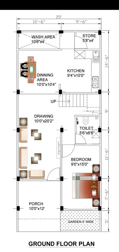 Floor plan for 22'×47'.6" East Facing #FloorPlans