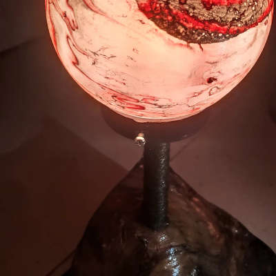 NAZUMI LAMPS 
home decor garden decor lamps with a creative art work over the head of lamp  
 #artechdesign  #lamp  #lamps  #lampshadecotton  #wooddesighn  #naturalwood  #naturalfinish  #InteriorDesigner  #coloured