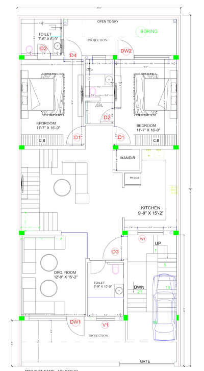 30 x 65 Plan # 2D layout # Floor plan #