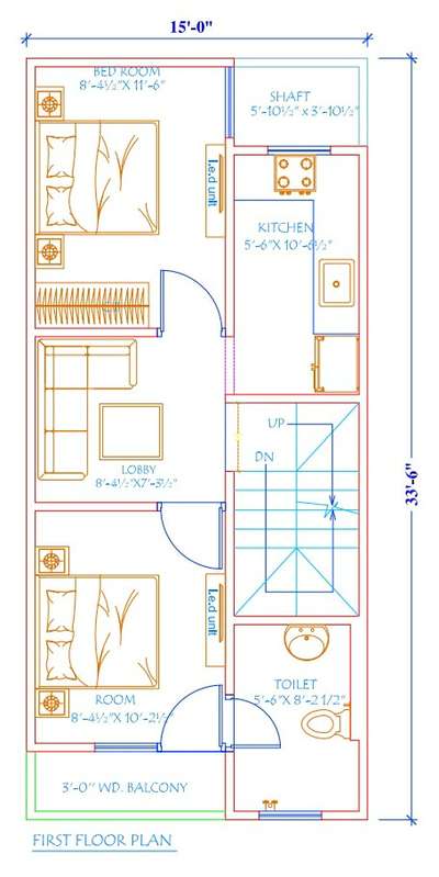 Sketch plan of 15'-0"x31'-0"
2 bhk