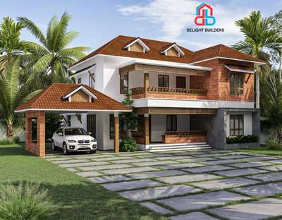 # 3 D front elevation # traditional style# 3000 Sq. ft# 2 floor# residential building