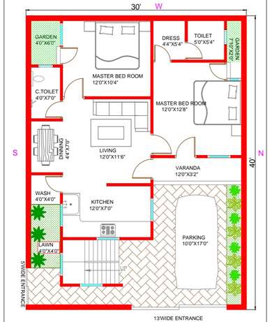 2D floor plan 30'0"X40'0" #2DPlan #floor plan