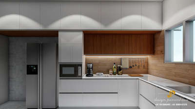 Kitchen design wirh Wood and Glossy white combo
#KitchenRenovation #KitchenDesigns #KitchenIdeas