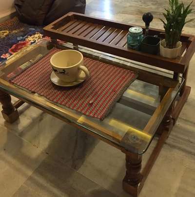 wood can never be a waste,as it has life span larger than our extent to think. Restored older sangwan wood into this beautiful tea table. Remould your wooden scrap into exciting furniture and artifact's with us. # interior #InteriorDesigner  #recycle   #restored #teamwork💪  #CoffeeTable  #teakwood  #oldtonew  #trolley  #glasswork  #HomeDecor  #DM_for_order