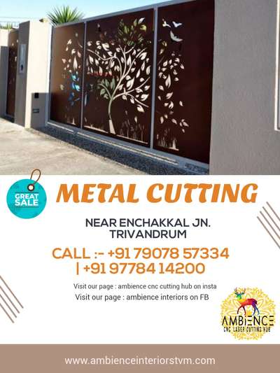 ✨️METAL CUTTING SERVICES ✨
Any Gate CNC Window works@ Low cost ️Available @AMBIENCE CNC LASER CUTTING HUB, Near Eanchakkal Jn, Tvm.
7️⃣9️⃣0️⃣7️⃣8️⃣5️⃣7️⃣3️⃣3️⃣4️⃣ (9️⃣7️⃣7️⃣8️⃣4️⃣1️⃣4️⃣2️⃣0️⃣0️⃣)or (2️⃣0️⃣1️⃣)
#metalcuttings #metalcnc #metalarts  #MetalCeiling #Metalpartition #metalstairs #metalstaircase #metalfunitures   #metalgates #metalwindows #metalmirror #cnc #cncwoodcarving #cncdesign #cnclasercutting #cncroutercutting #cncjalicutting #cncpattern #cncgate #woodcarving #woodencnc #cnccuttingdesign