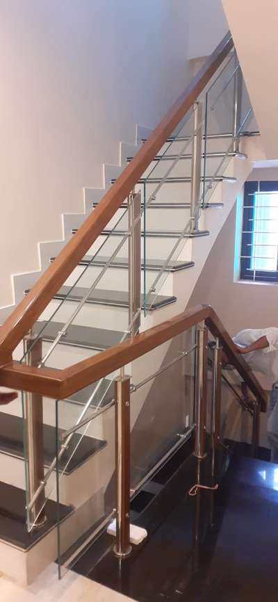stainless steel glass wood railling work