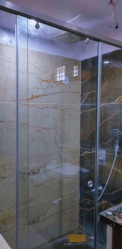 Bathroom Shower Sliding Partition Done !!
 #showerpartition 
 #SlidingDoors 
 #toughendglasswork 
 #122mmglass