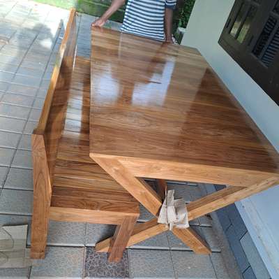 teak wood dining table and bench #DiningTable  #woodendiningtable  #woodenbench