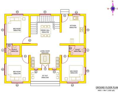 #Floor Plan 1000 sqft
#3BHKHouse