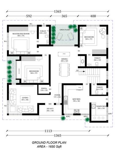1650 sq ft 3BHK Plan #planning  #courtyardhouse  #3BHKPlans