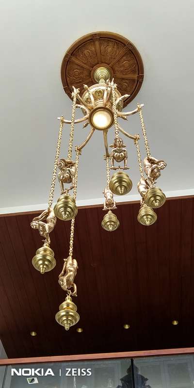 brass chandelier.length. 14 feet .width. 4feet. full detailed work