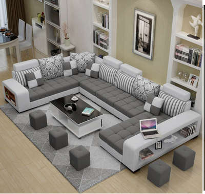 Sofa set with centre table and fuffy.
we make sofa set with 45 to 60 density foam which more durable and comfortable and structure make with solid wood. high quality febric or lethrite used to make these kind of sofa with 8 years of guaranteed. #LivingRoomSofa  #SleeperSofa  #LUXURY_SOFA  #sofatable