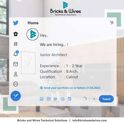 We are hiring now...

Jr.Architect
Exp:1 - 2 years
Qualification:B.Arch
Location: Calicut
Shoot your resume to info@bricksandwires.com

#hiring #hiringnow #architect #resume #designers