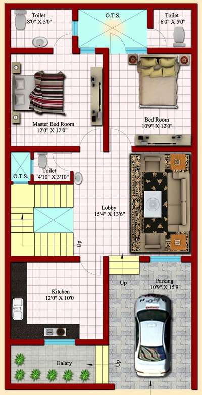 25'-6" X50'-0" 3d Floor plan // 2BHK House ₹₹₹  #sayyedinteriordesigner  #FloorPlans  #3Dfloorplans #2BHKHouse