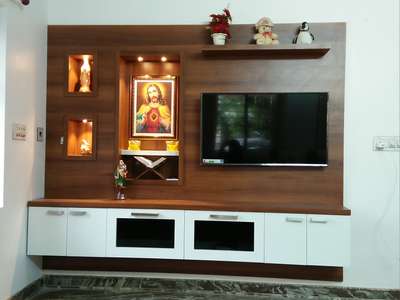 TV unit with Pooja Cabin,, marine Plywood & Teeck laminat finish