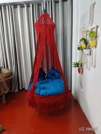 *Swing chair *
Macrame 30 inch Swing chair- Rs.6749.00
40 inch Rs.7349
50 inch Rs.8199

A cushion and two pillows are attached to the swing chair 
colour, size and design customisable