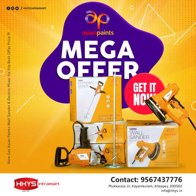 ✅ Asian Paints Mega Offer !!!

Now Get Asian Paints Wall Sander & Electric Mixer for the Best Offer Price !!!

Reap the benefits of this once-in-a-lifetime opportunity without delay.

Visit our HHYS Inframart showroom in Kayamkulam for more details.

𝖧𝖧𝖸𝖲 𝖨𝗇𝖿𝗋𝖺𝗆𝖺𝗋𝗍
𝖬𝗎𝗄𝗄𝖺𝗏𝖺𝗅𝖺 𝖩𝗇 , 𝖪𝖺𝗒𝖺𝗆𝗄𝗎𝗅𝖺𝗆
𝖠𝗅𝖾𝗉𝗉𝖾𝗒 - 690502

Call us for more Details :
+91 95674 37776.

✉️ info@hhys.in

🌐 https://hhys.in/

✔️ Whatsapp Now : https://wa.me/+919567437776

#hhys #hhysinframart #buildingmaterials #asianpaints #homeautomation #paints