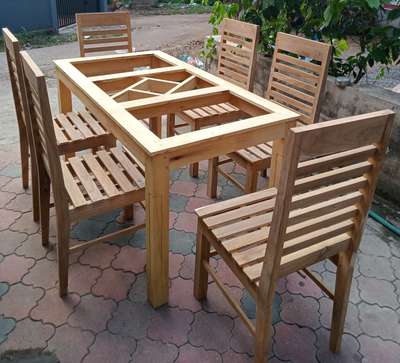 wooden dining table with chair...  #6 Chair  #6×3 table  #glass top