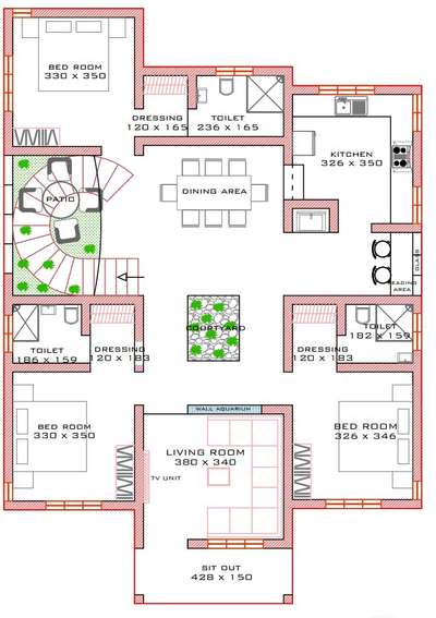 Residential building plan. single storey building.
1624 sq ft plan with 3BHK