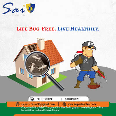 *Termite TREATMENT *
Sai Pest Control Pvt Ltd is India’s Leading Pest control Services and products Brand that Provides Integrated Pest Management Solution to Homeowners and Businesses in Over 180 Locations in the country services across the India.
PLEASE CALL US WE ARE HERE TO HELP YOU
Thank you for contact us
SAI PEST CONTROL PVT LTD 
📧saipestcontrol2015@gmail.com
🌎 www.saipestcontrol.com
Please let us know how we can help you.
📞9810199809,,8800932320