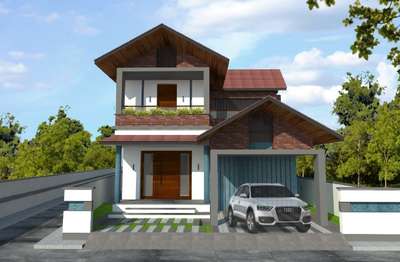 A budget house 3D elevation design for 1600 sq ft residence at Trichy .