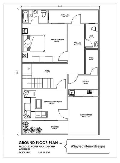 26'-6" X39'-4" house plan // 107 Gaj Floor plan ₹₹₹  
 #sayyedinteriordesigner #26x39
 #FloorPlans