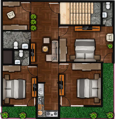 30x30 3 BHK Render Floor Plan with clear image#InteriorDesigner #FloorPlans #3ddesigning #housedecor