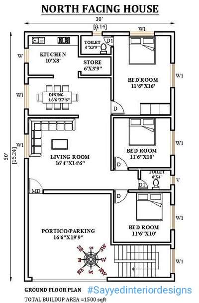 30X50 Floor Plan // naksha // 3BHK house ₹₹₹  #sayyedinteriordesigners #sayyedinteriordesigner #30x50house  #nakshadesign