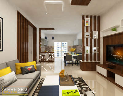 wrk @ Bangalore. interior design., living room,open kitchen, dining.