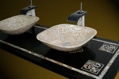 Mother of pearl washbasin with inlay counter
