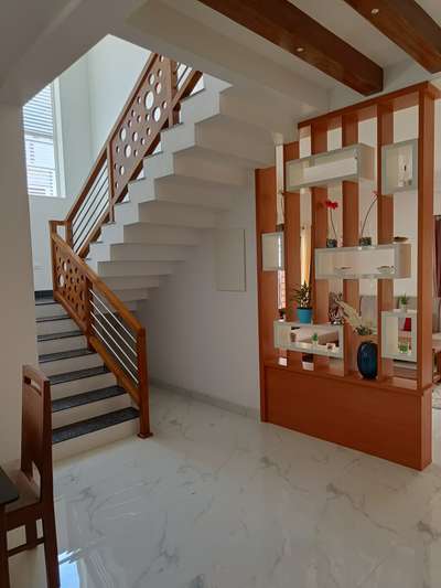 wooden partition#teak wood stair#