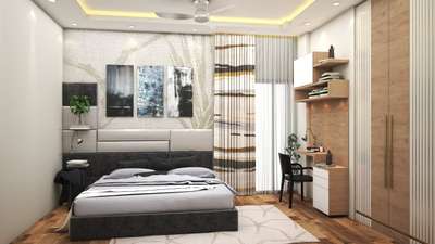 3d designs Bedroom with study table#wooden flooring#natural finish#contact for 3d Designing
