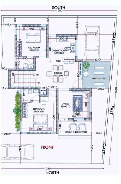 4bhk residential plan #1485sqft #GF # FF# courtyard space #