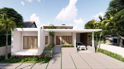 Contemporary House coming up in Thrissur, Kerala. Area 1500sqft, 3bhk. Budget 30 Lakhs