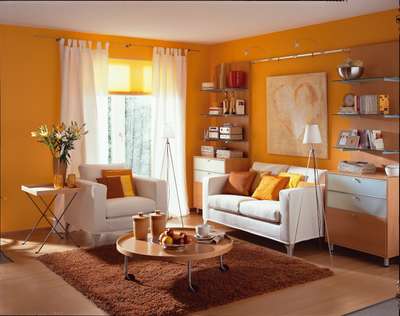 Get this warm and cozy living room in vibrant yellow-orange blend with orange throw pillows, rust shade rug, and vases. Choose sofa, curtains and floor lamp in shades of white to balance the tone.
#interior #decor #ideas #home #interiordesign #indian #colourful #decorshopping