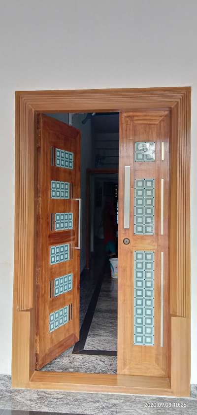 steel door frame, with wooden door