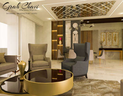 living area designe by us..at indore luxury apartment..skye Luxuria 20 #LivingroomDesigns  #DiningChairs #hallfalseceilingdesign