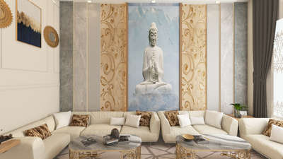 A simple and sophisticated interior of a living room with a calmness with budha.
#living
#InteriorDesigner 
#architecturedesigns 
#Architectural&Interior