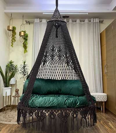 Pure Black Macrame 40 inch Swing chair Rs.6900. 00

A cushion and  pillows are attached to the swing chair 
colour,
 #chair  #swingchair    #LivingRoomSofa  #LivingroomDesigns  #LivingRoomDecoration