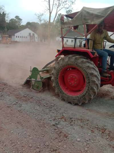 Soil Stabilization work with added PPC Cement bags by Tractor rotovator...