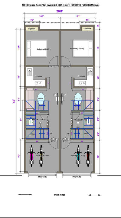 1BHK set2 House floor plan layout 2D