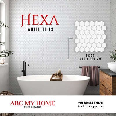 Craft the ethnicity of your decor with Hexa White Tiles. Its hexagon pattern with white finish gives a bright, light look which makes it ideal for your walls in a variety of spaces. Let's bring the shining of your walls with Hexa.

For more details, feel free to call us on +91 89431 97575

#abcmyhomekochi #kitchensink #kitchendecor #BathroomDesign #Bathroomideas #kitchenideas #designinspiration #homedecor #tiles #tileshop #bathroominteriors #bathroomrenovation #instagood #kochi #alappuzha #bedroomdecor
