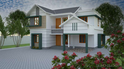 1400sqft residential building design @kottayam
 #exteriordesigns #3dvisualisation #ElevationHome